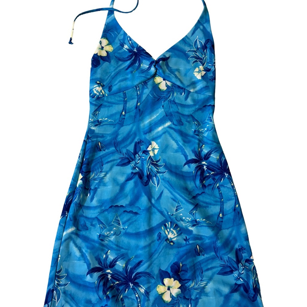 Fredricks of Hollywood Halter, Floral Print, Blue, Mini Summer Dress - Picture 4 of 5